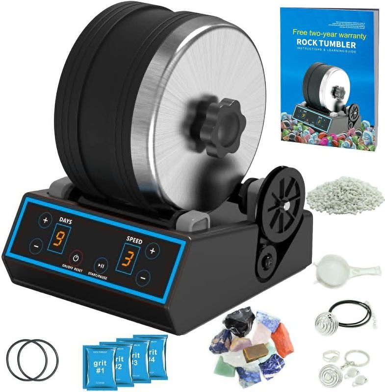 Photo 1 of 3.1LB Professional Advanced Rock Tumbler Kit, Include Rough Gemstones, 4 Polishing Grits, with 3 Speed Settings and Digital 9-Day Timer