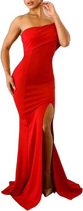 Photo 1 of Asvivid Womens Off The Shoulder One Sleeve Slit Maxi Party Evening Dress Gown SIZE XL
