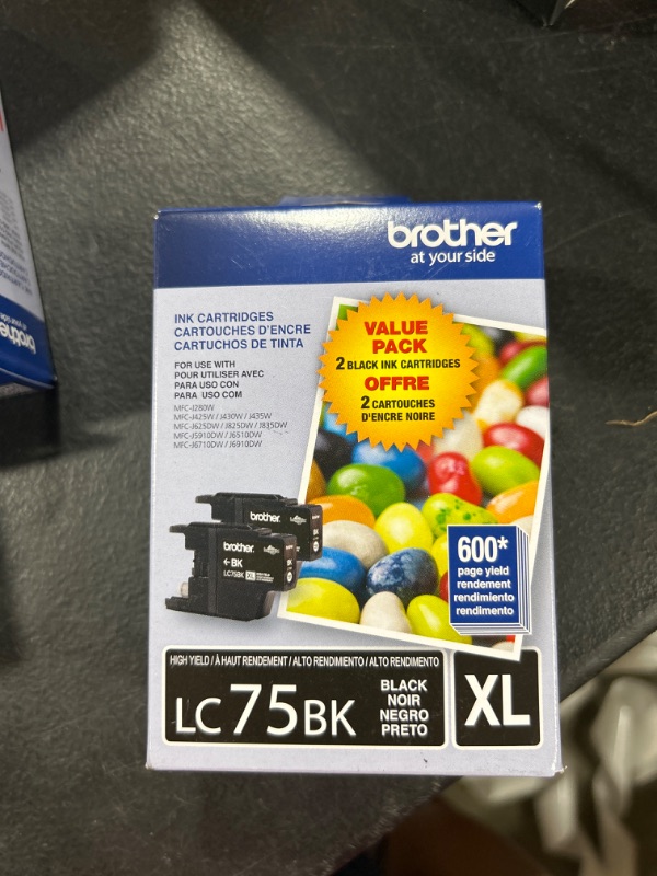 Photo 1 of Brother Printer LC752PKS 2 Pack of LC-75BK Cartridges Ink - Retail Packaging, Black, 600 page yeild