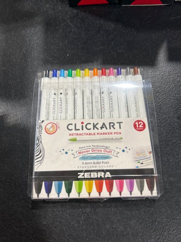 Photo 1 of Zebra Pen Click Art Retractable Marker Pen, Fine Point, 0.6mm, Assorted Colors, 12 Pack 12 Count (Pack of 1) Standard Colors