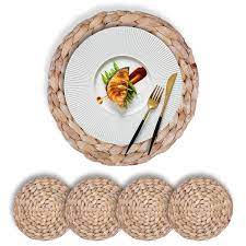 Photo 1 of  Water Hyacinth Placemats - Round Woven Placemats - Trivets for Hot Dishes - Wicker Placemats - Heat Resistant Non-Slip Trivets for Table - Durable Trivets for Hot Dishes (Seagrass11.8-6pcs)