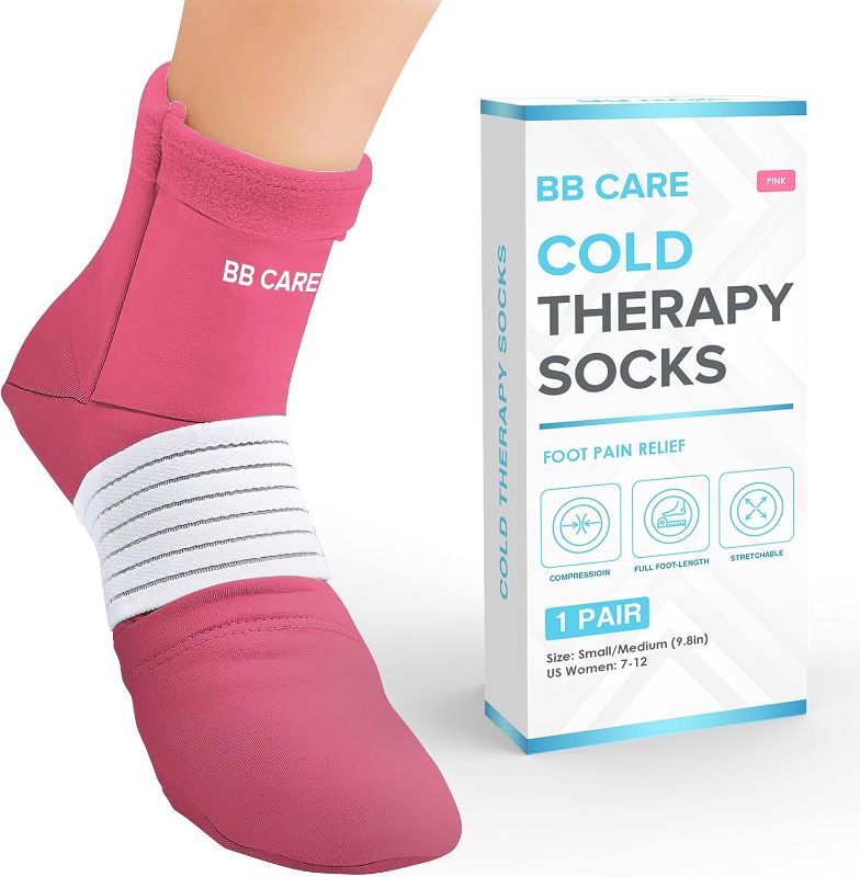 Photo 1 of BB CARE Cold Therapy Socks - Reusable Cooling Socks for Hot Feet - Ice Socks for Feet - Ice Bath Socks for Plantar Fasciitis, Arthritis, Postpartum Foot, Sprains & Swelling - Pink 11 inch Large
