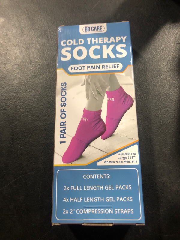 Photo 2 of BB CARE Cold Therapy Socks - Reusable Cooling Socks for Hot Feet - Ice Socks for Feet - Ice Bath Socks for Plantar Fasciitis, Arthritis, Postpartum Foot, Sprains & Swelling - Pink 11 inch Large
