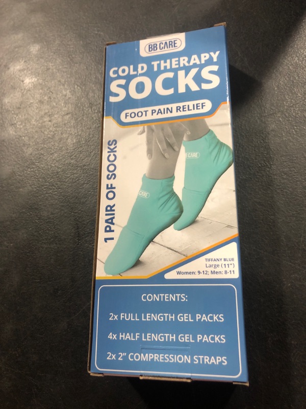 Photo 2 of BB CARE Cold Therapy Socks - Reusable Cooling Socks for Hot Feet - Ice Socks for Feet - Ice Bath Socks for Plantar Fasciitis, Arthritis, Postpartum Foot, Sprains & Swelling - Blue 11 inch Large
