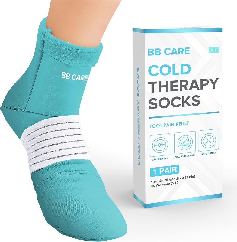 Photo 1 of BB CARE Cold Therapy Socks - Reusable Cooling Socks for Hot Feet - Ice Socks for Feet - Ice Bath Socks for Plantar Fasciitis, Arthritis, Postpartum Foot, Sprains & Swelling - Blue 11 inch Large
