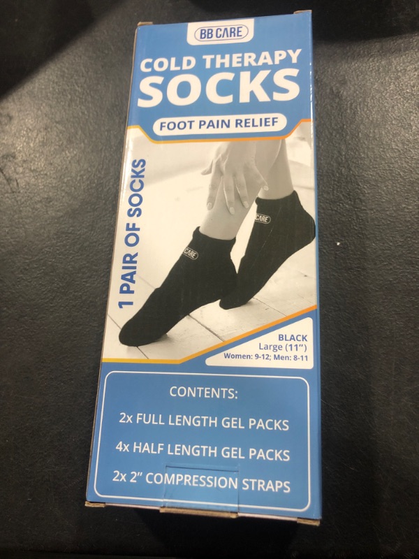 Photo 2 of BB CARE Cold Therapy Socks - Reusable Cooling Socks for Hot Feet - Ice Socks for Feet - Ice Bath Socks for Plantar Fasciitis, Arthritis, Postpartum Foot, Sprains & Swelling - Black 11 inch Large Black (Large, 11 Inches)