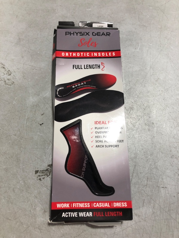 Photo 1 of Arch Support Insoles Men & Women by Physix Gear Sport - Orthotic Inserts for Plantar Fasciitis Relief, Flat Foot, High Arches, Shin Splints, Heel Spurs, Sore Feet, Overpronation (1 Pair, Large) L - US Mens 10 - 11 1/2 | Womens 12 - 13 1/2 1 Pair - Red/Bla