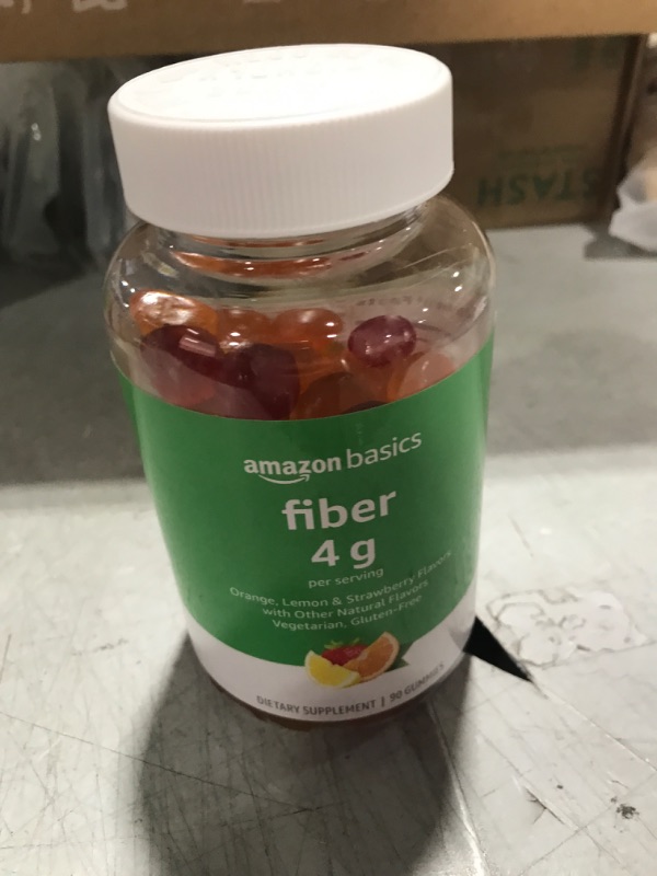 Photo 2 of Amazon Basics (previously Solimo) Fiber 4g Gummies, Digestive Health, Supports Regularity, Orange, Lemon & Strawberry Flavors, 90 Count