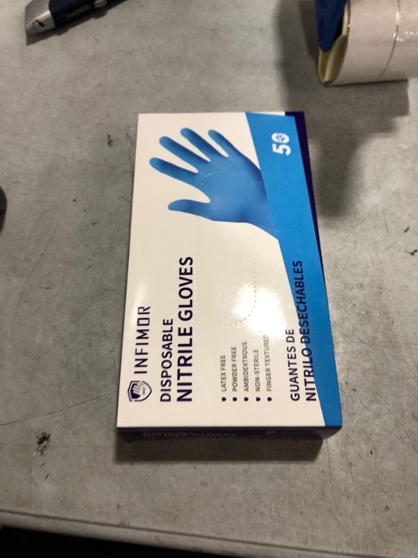 Photo 1 of Infimor Gloves Nitrile Disposable Latex Free, 4 mil Powder Free Food Grade, Fingertips Textured Cleaning Supplies 50Pcs S-XL Small (Pack of 50) Blue