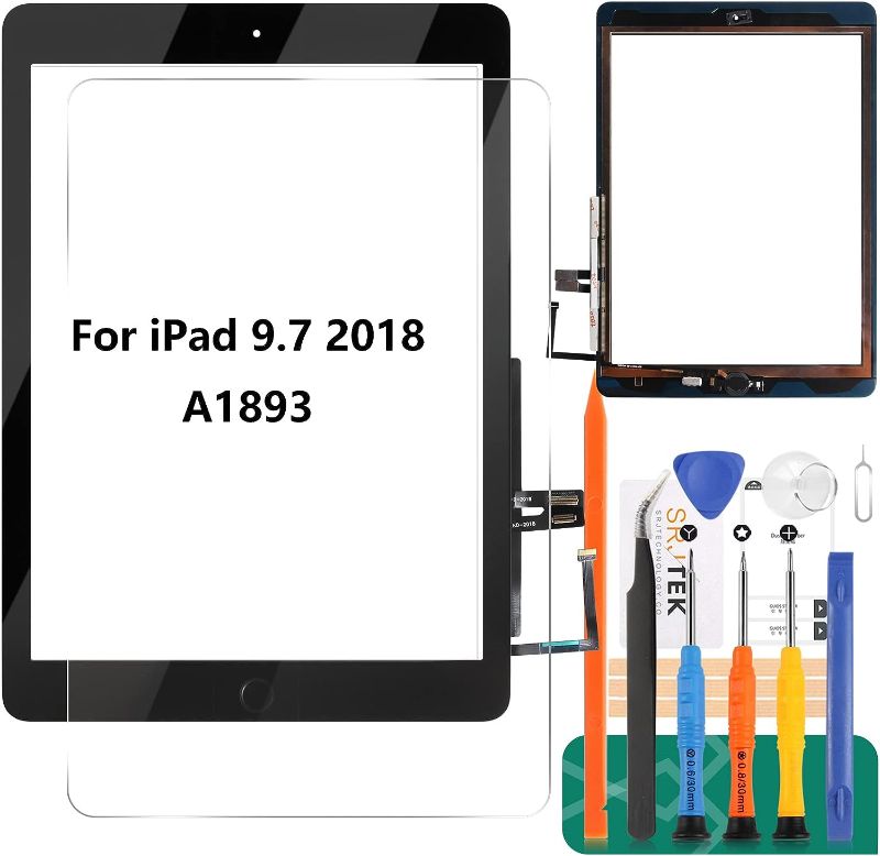 Photo 1 of for iPad 9.7 2018 Touch Screen for iPad 6 Digitizer 6th Gen A1893 Screen Replacement A1954 Touch Glass Front Panel Sensor Installed Adhesive +Tools+Tempered Glass (with Home Button) (Black)