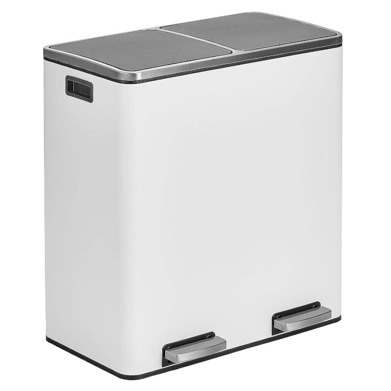 Photo 1 of 
mDesign Metal Steel 16 Gallon/60-Liter, Large Dual Compartment Step Trash Can; Double Bin Trash Can/Recycler Combo for Kitchen; Holds Garbage, Recycling