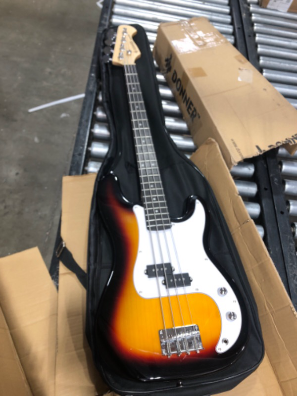 Photo 1 of Donner Electric Bass Guitar 4 Strings Full-Size Standard Bass PB-Style Beginner Kit Sunburst for Starter with Free Online Lesson Gig Bag Guitar Strap and Guitar Cable, DPB-510S PB-Style Sunburst