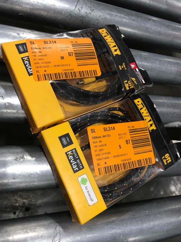 Photo 2 of dewalt type c to type c cable 6 ft. black/yellow 2 pack