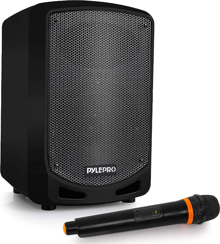 Photo 1 of Pyle Bluetooth Karaoke PA Speaker - Indoor / Outdoor Portable Sound System with Wireless Mic, Audio Recording, Rechargeable Battery, USB / SD Reader, Stand Mount - for Party, Control - PSBT65A Black