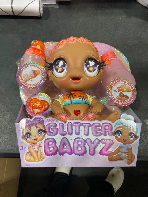 Photo 2 of Glitter Babyz Solana Sunburst with 3 Magical Color Changes Baby Doll - Coral Pink Hair