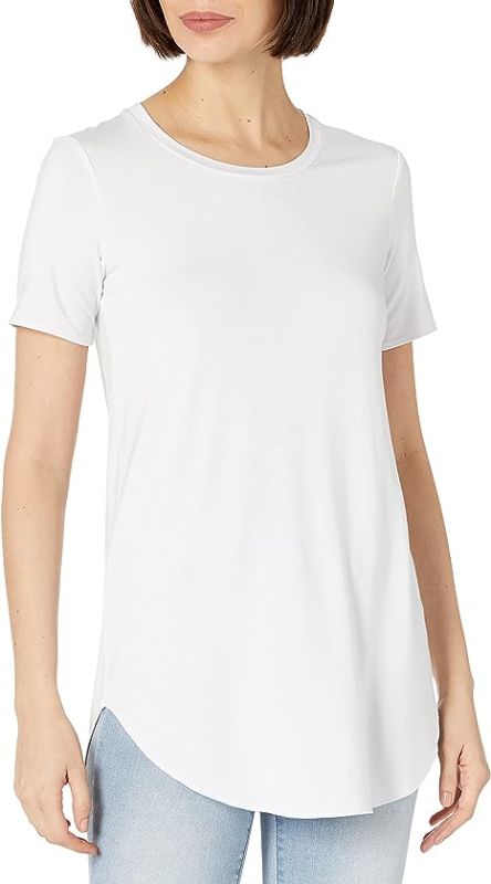 Photo 1 of Daily Ritual Women's Jersey Standard-Fit Short-Sleeve Open Crewneck Tunic Rayon Blend White X-Small