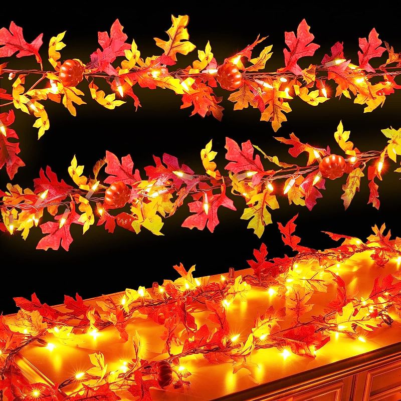 Photo 1 of 
Thanksgiving Decorations Lighted Fall Garland, 35 Orange Bulbs Plug in Maple Leaves String Lights with Pumpkins, Connectable Fall Decor for Home Indoor.