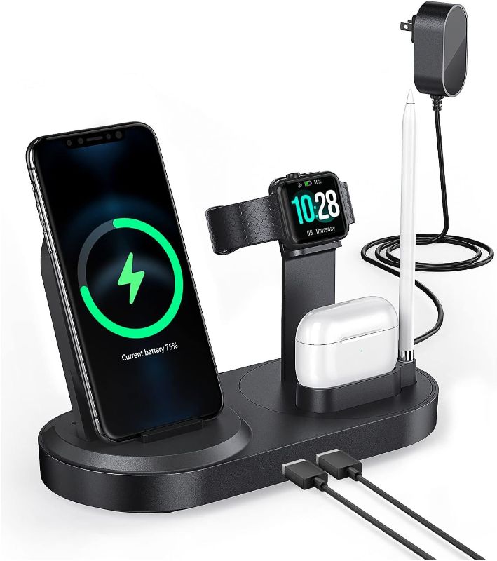 Photo 2 of 4 in 1 Wireless Charging Station, Getop Fast Charging Dock Stand with 2 USB Ports for Apple Watch, AirPods, Cell Phones, Wireless Charger Compatible with iPhone 12/11/11Pro/Xr/Xs/X/Max/8 Plus/Samsung