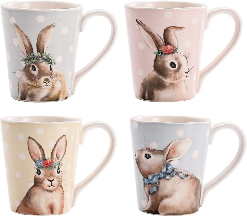 Photo 1 of 
Bico Farmhouse Bunny Ceramic Mugs, 16oz, Set of 4, for Coffee, Tea, Drinks, Microwave & Dishwasher Safe