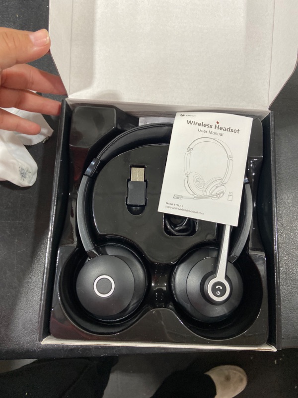 Photo 1 of Bluetooth Headset, Upgraded Wireless Headset with Microphone Noise Cancelling & USB Dongle, Office Headset with Mic Mute, On-Ear Headphones 26hrs Talk time for Cell Phone/PC/Skype/Zoom Work Headset Black