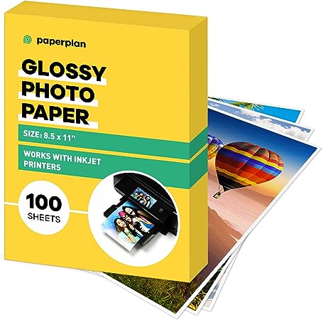 Photo 1 of Glossy Photo Paper For Printer 8.25 x 11.75" x 100 Sheets - Picture Paper for Printer - Works with Inkjet Printer - Professional Thick // Paper Plan