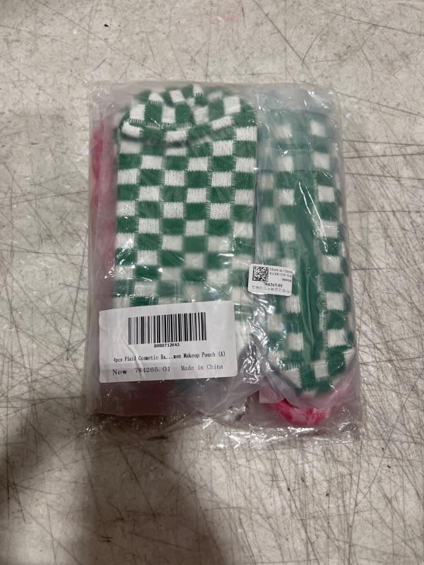 Photo 1 of Checkered Makeup Bag, 4 Pieces Makeup Bag Cosmetic Bag for Women, Checkered Travel Toiletry Bag with Zipper, Portable Plaid Large Capacity Purse with Cute Cosmtic Bag 4PCS-Green&Pink