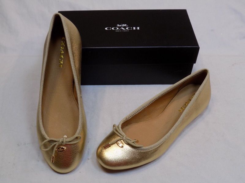 Photo 1 of Coach B Womens Ladies Ballet Flat Shoes Slippers Gold Metallic Lara Tumbled SIZE 5