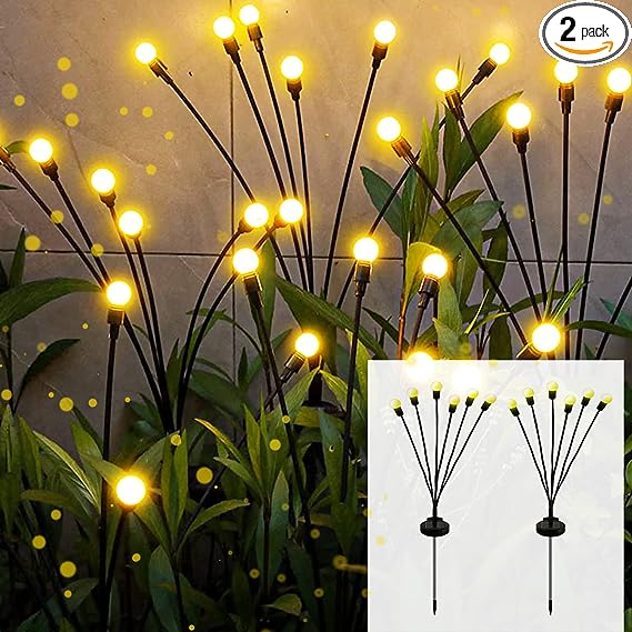 Photo 1 of 2 Pack Solar Garden Lights, Solar Powered Firefly Lights Outdoor Waterproof, Solar Starburst Swaying Lights When Wind Blows, Solar Outdoor Decor Light for Landscape, Pathway, Yard, Patio(Warm White)