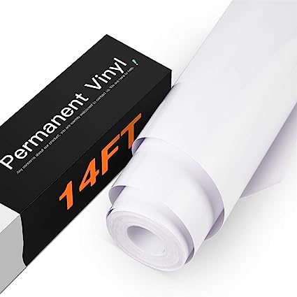 Photo 1 of HTVRONT White Permanent Vinyl, White Vinyl for Cricut - 12" x 14 FT White Adhesive Vinyl Roll for Cricut, Silhouette, Cameo Cutters, Signs, Scrapbooking, Craft, Die Cutters (Glossy White) 