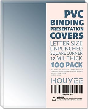 Photo 1 of HOUYEE 100 Pack Clear Binding Presentation Covers, PVC Report Covers,12 Mil,8-1/2 x 11 Inches, Letter Size 