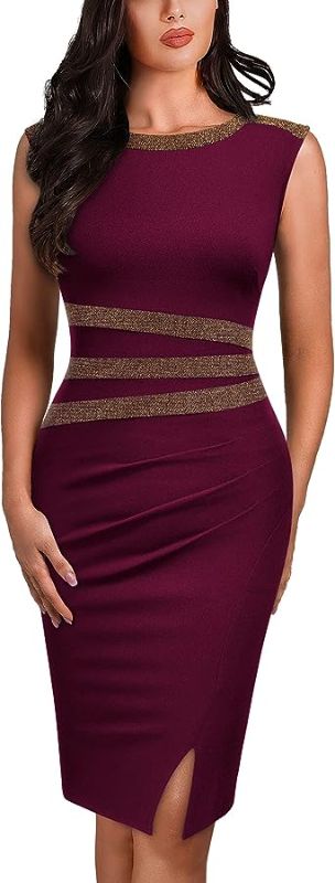 Photo 1 of AISIZE Women's 50s Vintage Sleeveless Contrast Tape Cocktail Party Pencil Dress SIZE 2XL