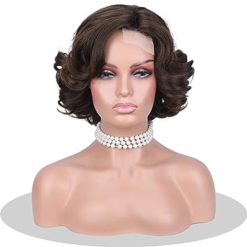 Photo 1 of 10 Inches Short Curly Bob Wig Side Part Wavy Curly Wigs for Women Mixed Brown Natural Synthetic Loose Wave Wig Short Curly Wigs for Black Women (Mixed Brown)