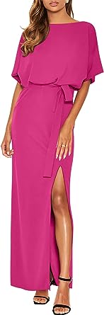 Photo 1 of ANRABESS Women's Batwing Sleeve Tie Waist Long Dresses Formal Party Wedding Guest Side Split Maxi Dress SIZE L