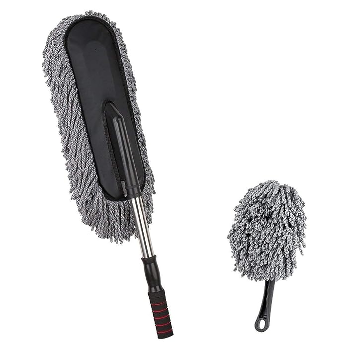 Photo 1 of  Microfiber Car Cleaning Brush with Extendable Handle for Exterior Dust & Water Absorption – Combo Of Small & Large Multipurpose Duster for Home & Car Cleaning, Works On All Surfaces – Grey