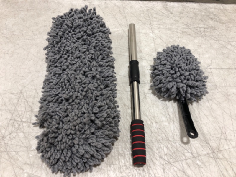 Photo 2 of  Microfiber Car Cleaning Brush with Extendable Handle for Exterior Dust & Water Absorption – Combo Of Small & Large Multipurpose Duster for Home & Car Cleaning, Works On All Surfaces – Grey