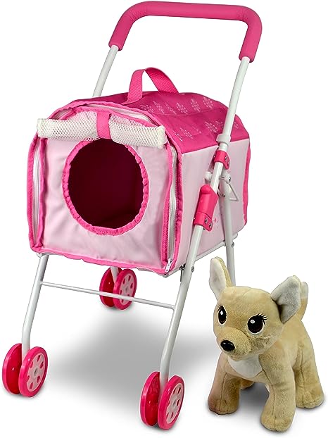 Photo 1 of ANIVIA Pet Stroller and Accessories for Kids Ages 3 to 7 Year Olds, Dog Toy for Toddlers, 2 Pieces Play Dog Set, Puppy Party Playset with 1 Pet Puppy Included Pink