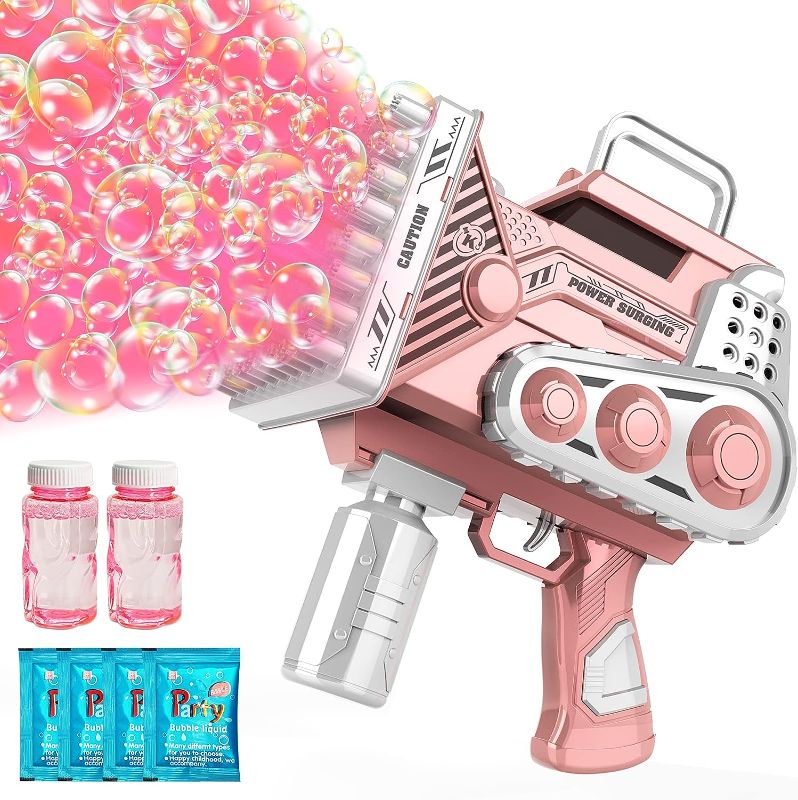 Photo 1 of Bubble Guns Bubbles Maker Blower Machine Blaster,80 Holes Automatic Engineer Toys for Kids Toddlers,Wedding Party Favors,Birthday Gifts for 3 4 5 6 7 8 9 10 11 12 Years Old Boys Girls