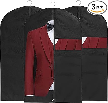 Photo 1 of 40‘’Garment Bags?3 Pack?Suit Bag for Storage Hanging Clothes Suitable for Storage of Dresses Suits Overcoats Garment Can Provide Neatness and Space-Saving for Your Wardrobe (Black, 40 × 24 Inch)