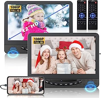 Photo 1 of 12" Dual Portable DVD Player for Car with 1080P HDMI Input, FELEMAN Car DVD Player Dual Screen Play A Same or Two Different Movies, 5 Hours Rechargeable Battery, Support USB, Last Memory