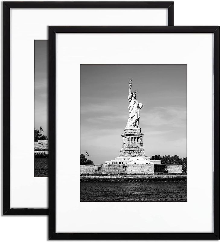 Photo 1 of 16x20 Picture Frame, Display Poster 11x14 with Mat or 16 x 20 Without Mat, Wall Gallery Photo Frames, Black, 2 Pack