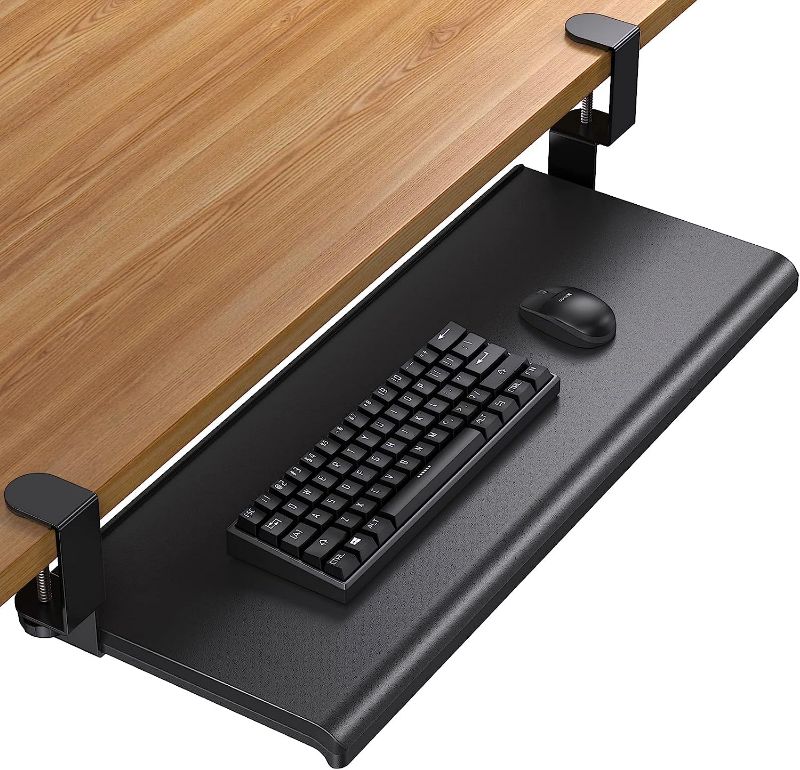 Photo 1 of HUANUO Keyboard Tray 27" Large Size, Keyboard Tray Under Desk with C Clamp, Computer Keyboard Stand Slide Pull Out, No Screw into Desk, for Home or Office
