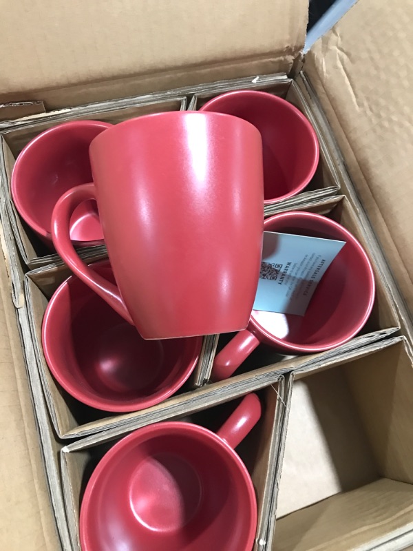 Photo 3 of vicrays Coffee Mug Set, 12 Ounce, Set of 6, Ceramic Mug for Men, Women, Unique Glazed Mugs with Handle for Coffee, Tea, Milk, Cocoa, Cereal?Red