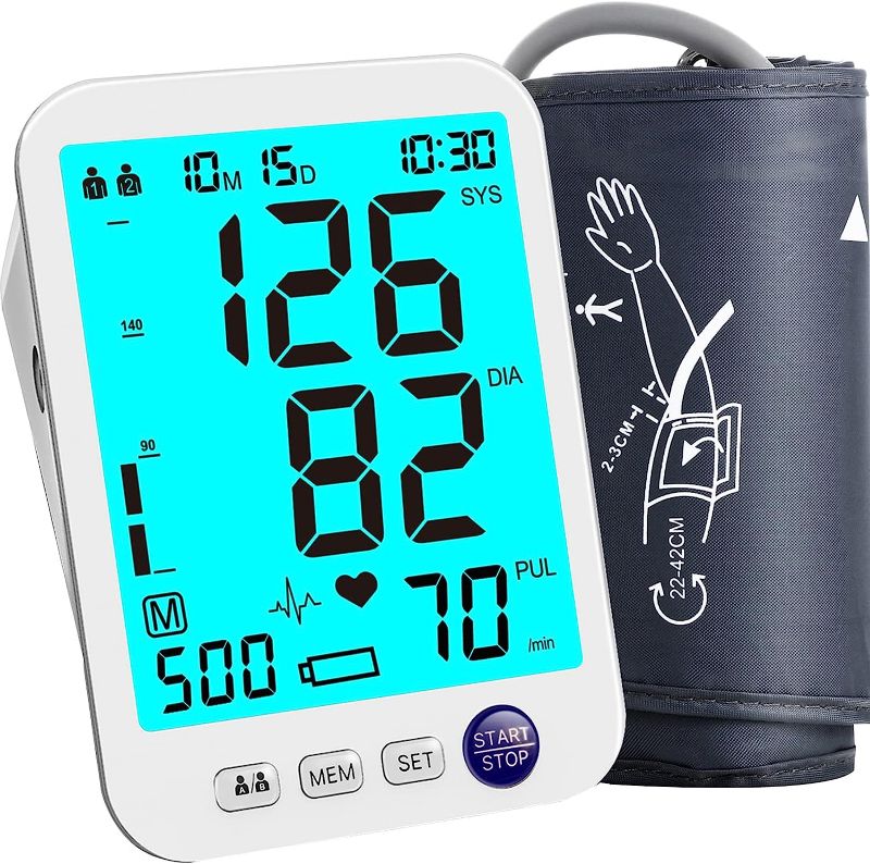 Photo 1 of Blood Pressure Monitor Upper Arm Large LED Backlit Screen 1000 Sets Memory Automatic Digital BP Machine Adjustable BP Cuff
