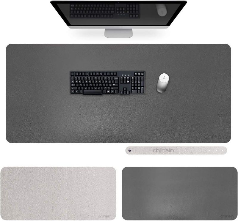 Photo 1 of Chihein Multifunctional Office Desk Pad 53.1"x23.6", Dual-Sided Waterproof PU Leather Mouse pad, Desktop Protector Desk Blotter Stitched Edge for Office and Home(Gray/White) 