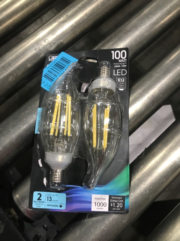 Photo 2 of 100-Watt Equivalent BA10 E12 Candelabra Dimmable Filament CEC Clear Chandelier LED Light Bulb, Daylight 5000K (2-Pack)