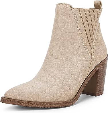 Photo 1 of Coutgo Womens Pointed Toe Ankle Boots Chunky Stacked Block Mid Heel Western Chelsea Booties size 6