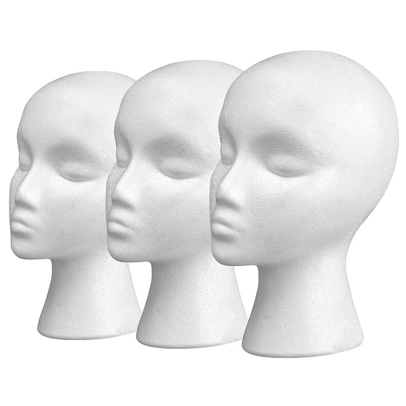 Photo 1 of 11" 3 Pcs Wig Head - Tall Female Foam Mannequin Wig Stand and Holder for Style, Model And Display Hair, Hats and Hairpieces, Mask - for Home, Salon and Travel 