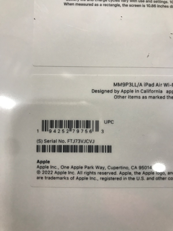 Photo 4 of **Apple iPad Air (5th Generation): with M1 chip, 10.9-inch Liquid Retina Display, 256GB, Wi-Fi 6, 12MP front/12MP Back Camera, Touch ID, All-Day Battery Life – Starlight WiFi Starlight 256GB** BRAND NEW ITEM!