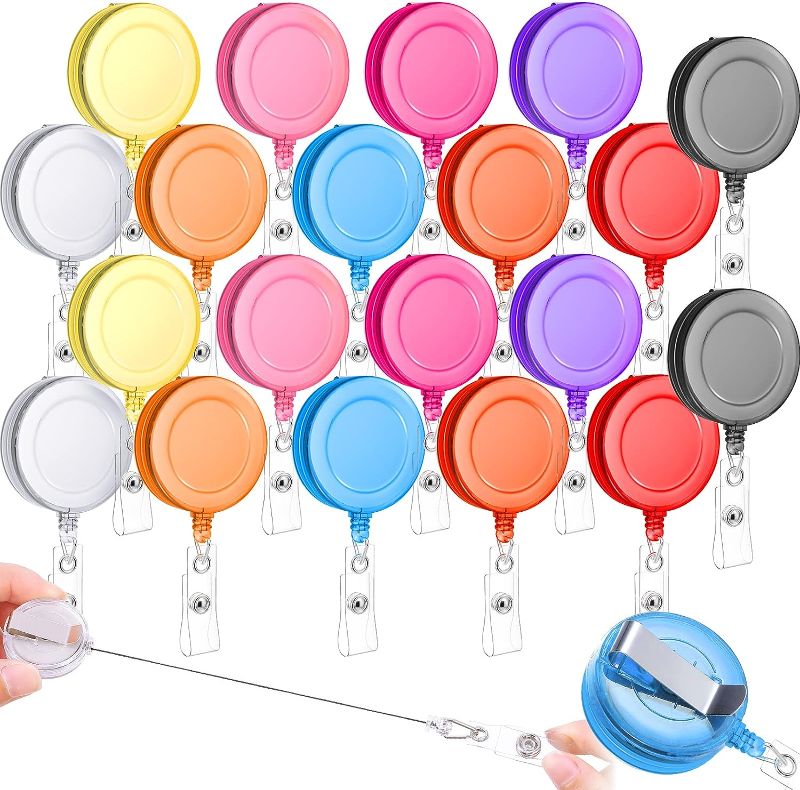 Photo 1 of 200 Pcs Retractable Badge Holder Reels Clear Translucent Badge Holder with Clip ID Card Holders for Nurses Work ID Clips for Badges Name Tag Clips for Badges (Multicolor) 