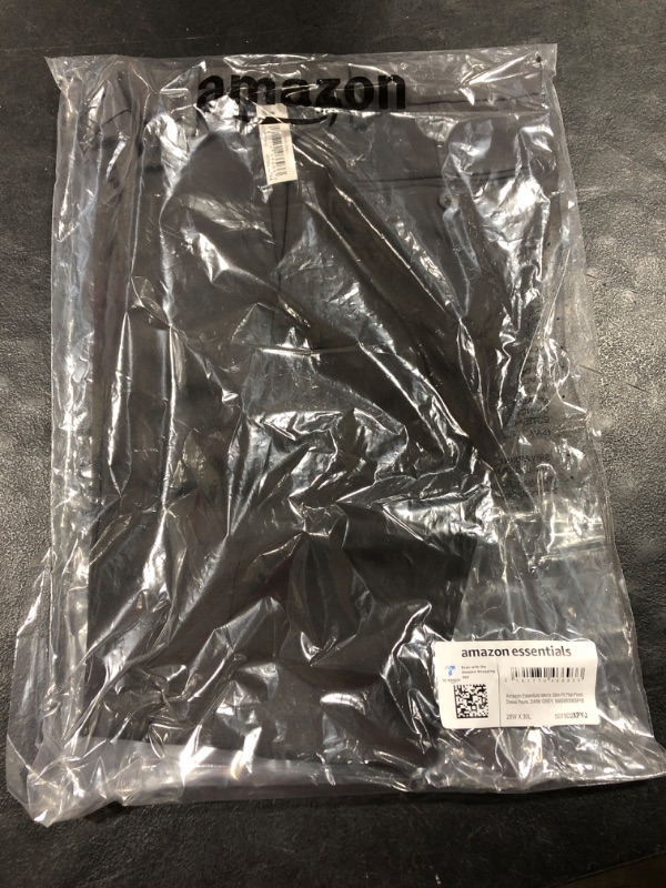 Photo 2 of Amazon Essentials Men's Slim-Fit Flat-Front Dress Pant Polyester Dark Grey 28W x 30L